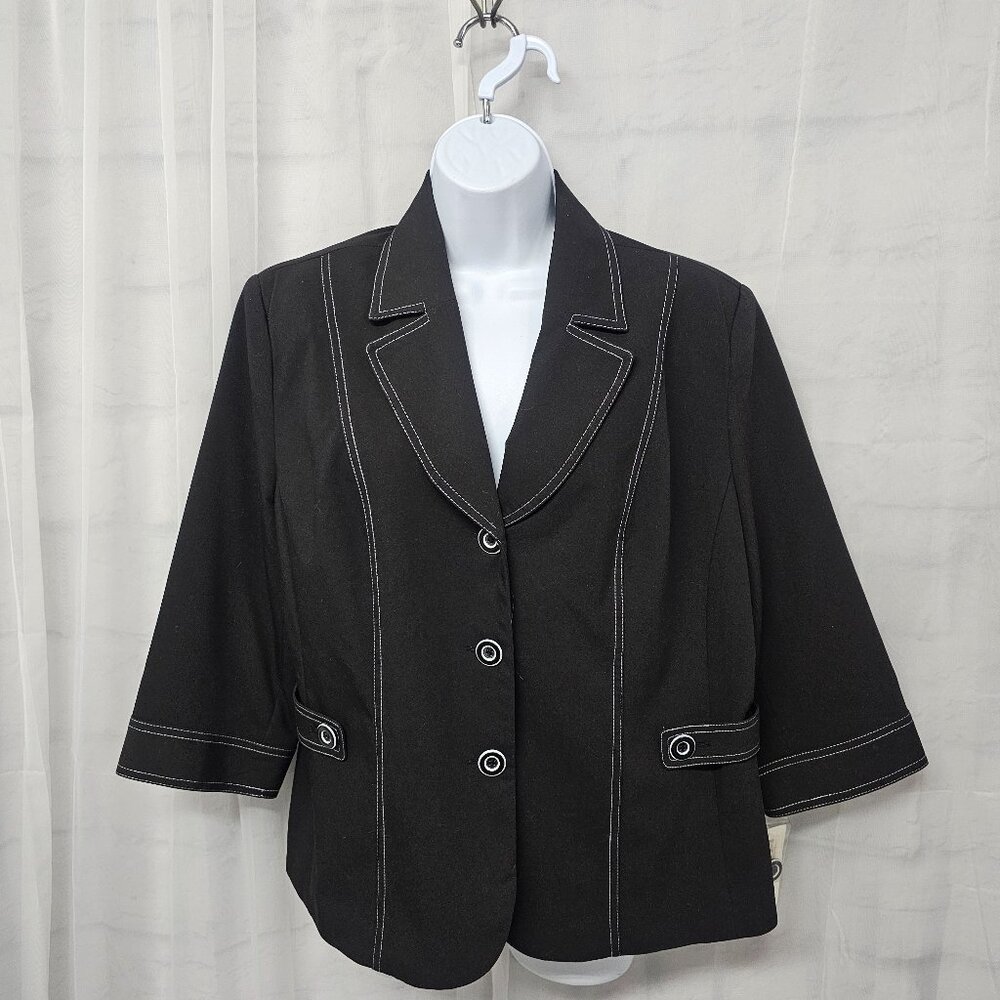 Tanjay Black Blazer Retro Office Business Minimalist 12P NWT